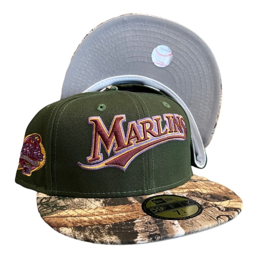 New Era Florida Marlins Realtree Camo 59FIFTY Fitted Hat Cap 2003 WS Patch